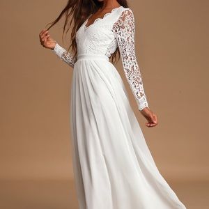 White Long Sleeve Lace Maxi Dress